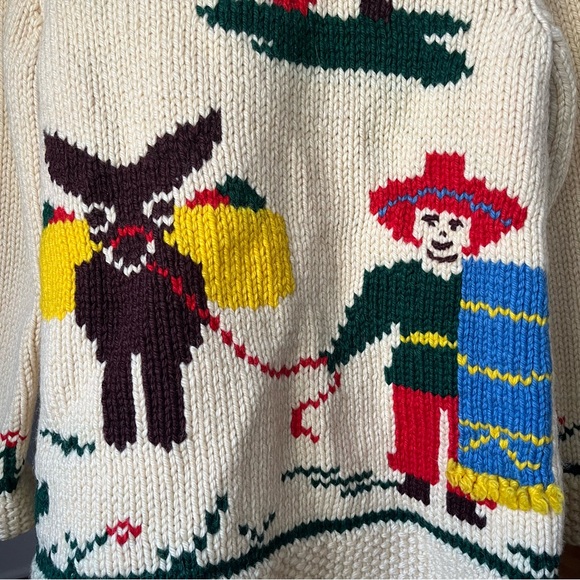 Vintage 40s 50s Mary Maxim Mexicana Cowichan Western Hand Knit Mexican cardigan - Picture 7 of 14
